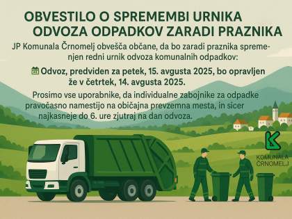 Obvestilo o spremembi urnika odvoza odpadkov zaradi praznika